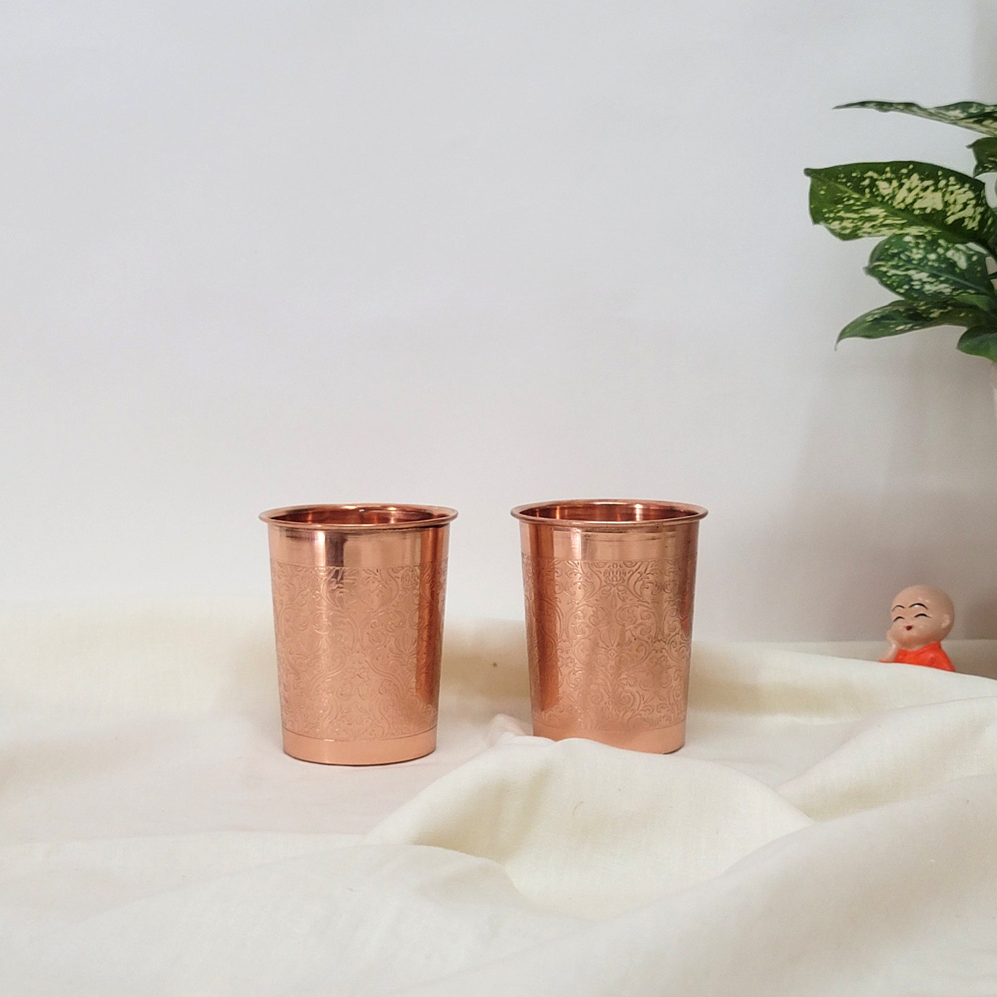 Pure Copper Water Glass Set of 2 Engrave Designed Tumbler Capacity 300ML by SAMA Homes - Copper Tumbler (View 2)