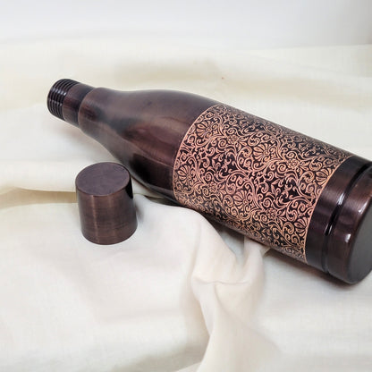Pure Copper Water Bottle Black Antique Engraving Design Capacity 1100ML by SAMA Homes - Sustainable Living (View 4)