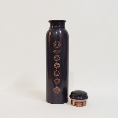 Matte Black 7-Chakra Pure Copper Water Bottle (1L) | Unlined Ayurvedic Hydration by SAMA Homes - Copper Bottle (View 2)