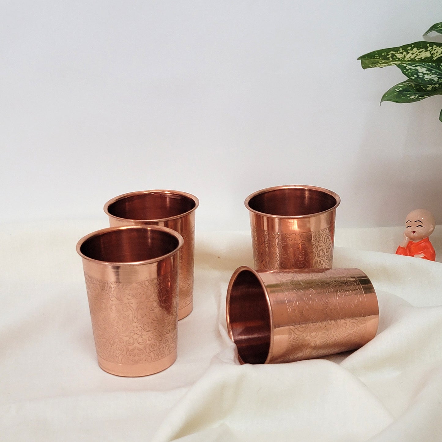 Pure Copper Water Glass Set of 2 Engrave Designed Tumbler Capacity 300ML
