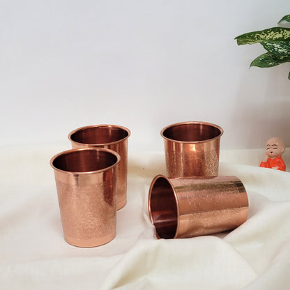 Pure Copper Water Glass Set of 2 Engrave Designed Tumbler Capacity 300ML by SAMA Homes - Copper Tumbler (View 6)