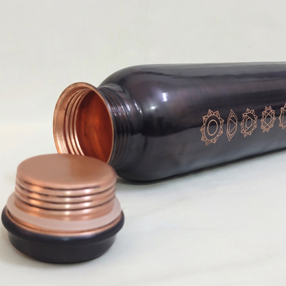 Matte Black 7-Chakra Pure Copper Water Bottle (1L) | Unlined Ayurvedic Hydration by SAMA Homes - Copper Bottle (View 3)