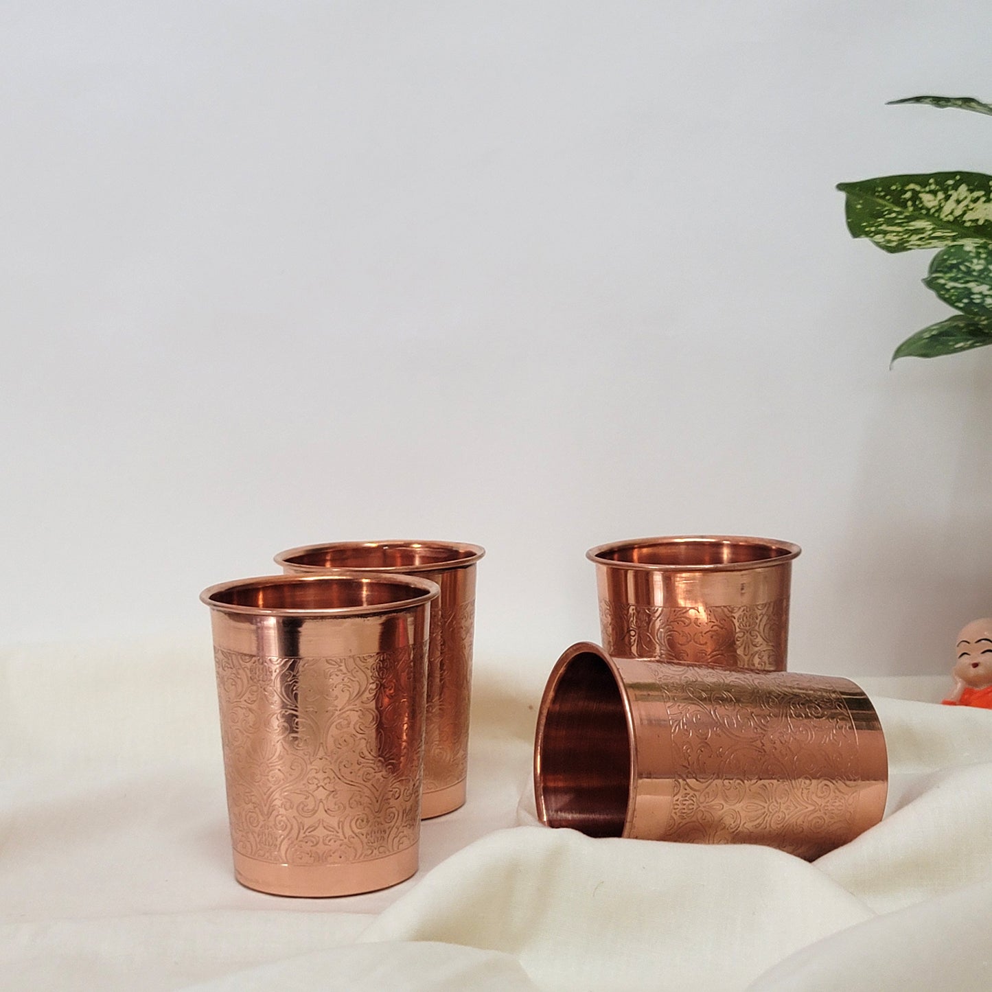 Pure Copper Water Glass Set of 2 Engrave Designed Tumbler Capacity 300ML