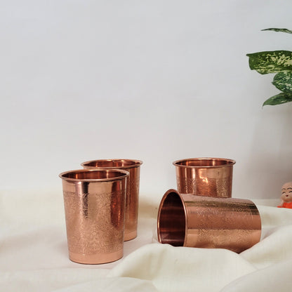 Pure Copper Water Glass Set of 2 Engrave Designed Tumbler Capacity 300ML by SAMA Homes - Copper Tumbler (View 7)