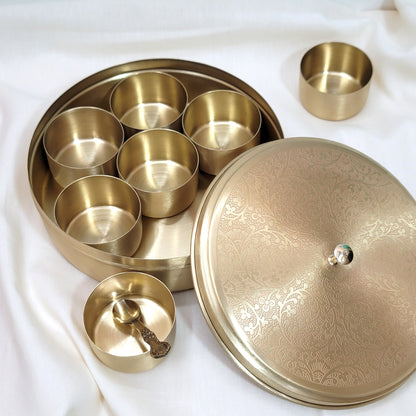 Brass Masala Box Daani – Round Spice Container, 2.5"x6"x6" by SAMA Homes - Sculptures & Statues (View 4)