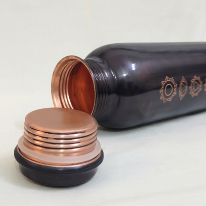 Matte Black 7-Chakra Pure Copper Water Bottle (1L) | Unlined Ayurvedic Hydration by SAMA Homes - Copper Bottle (View 4)