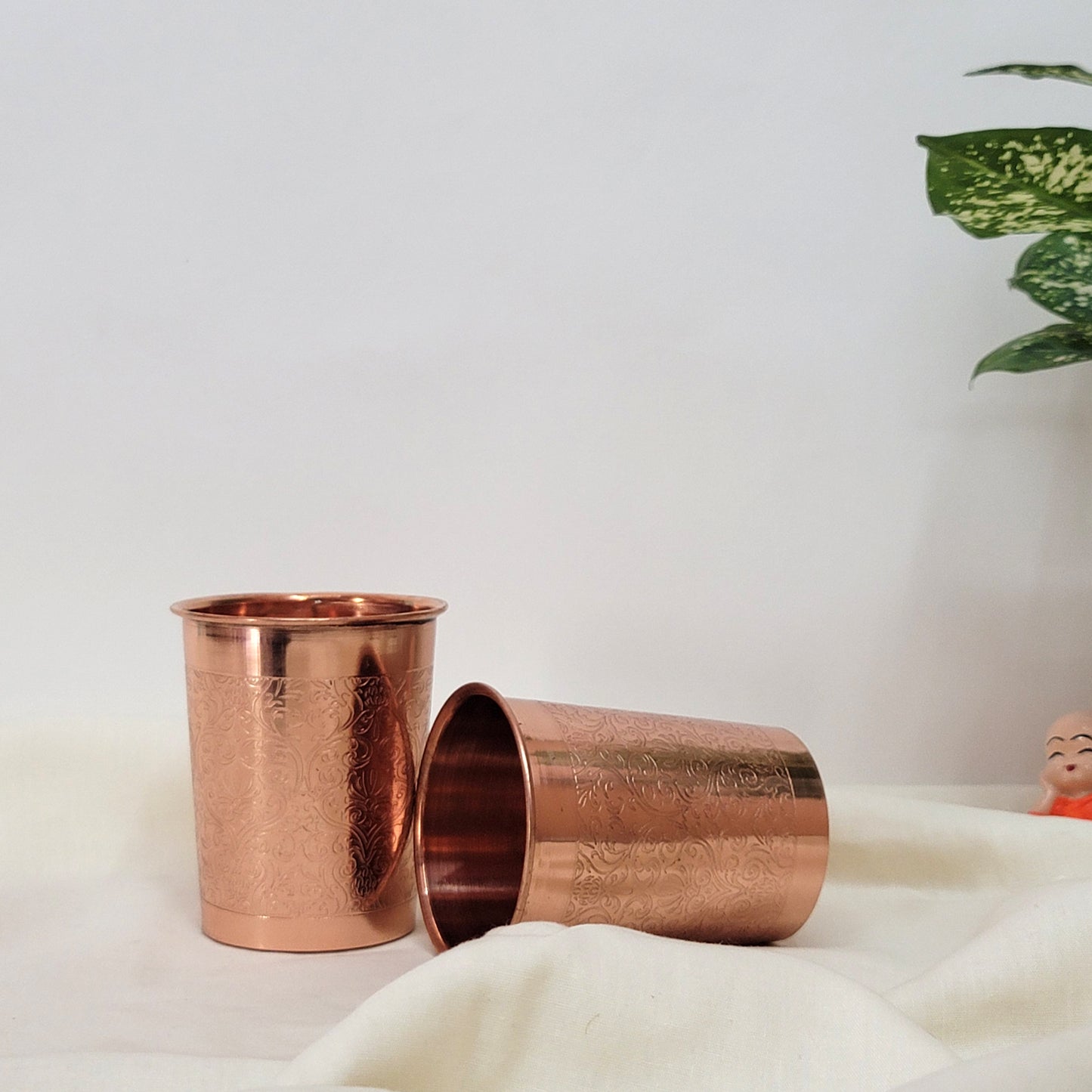 Pure Copper Water Glass Set of 2 Engrave Designed Tumbler Capacity 300ML