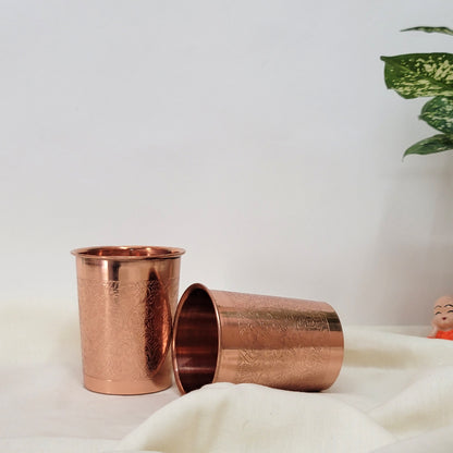 Pure Copper Water Glass Set of 2 Engrave Designed Tumbler Capacity 300ML by SAMA Homes - Copper Tumbler (View 8)