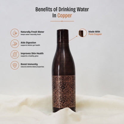 Pure Copper Water Bottle Black Antique Engraving Design Capacity 1100ML by SAMA Homes - Sustainable Living (View 7)