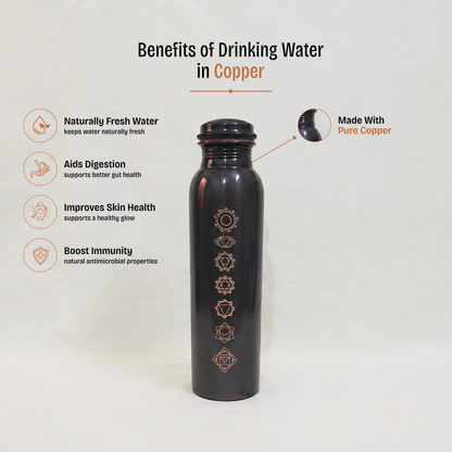 Matte Black 7-Chakra Pure Copper Water Bottle (1L) | Unlined Ayurvedic Hydration by SAMA Homes - Copper Bottle (View 5)