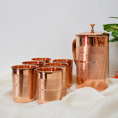 Traditional Copper Jug and Glass Set (4-Piece) | Handcrafted Ayurvedic Water Set by SAMA Homes - Sustainable Living (View 3)