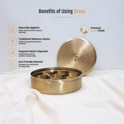 Brass Masala Box Daani – Round Spice Container, 2.5"x6"x6" by SAMA Homes - Sculptures & Statues (View 6)