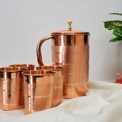 Traditional Copper Jug and Glass Set (4-Piece) | Handcrafted Ayurvedic Water Set by SAMA Homes - Sustainable Living (View 2)