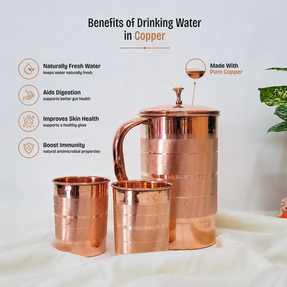 Traditional Copper Jug and Glass Set (4-Piece) | Handcrafted Ayurvedic Water Set by SAMA Homes - Sustainable Living (View 14)