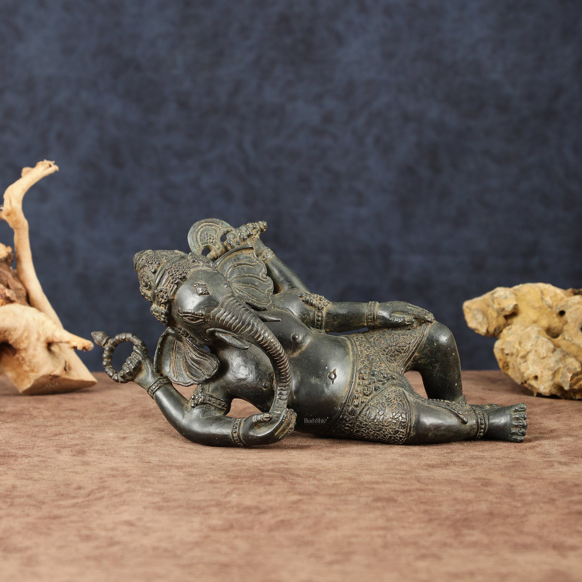 Indonesian Bronze Ganesha Sculpture | Lost Wax Casting 12" wide - Sama Homes Idol - Brass Sculpture - Eco-friendly - Sama Homes