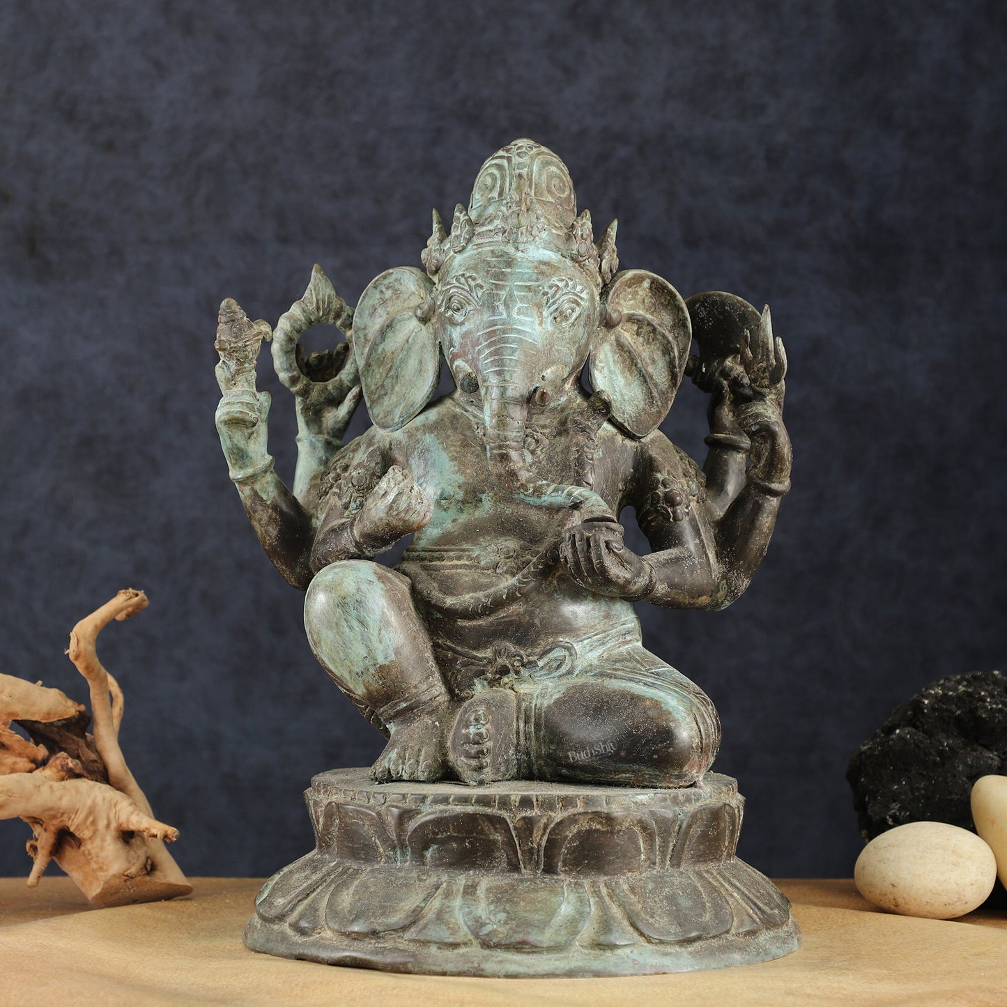 Indonesian Bronze Ganesha Statue | Lost Wax Sculpture | 17" - Sama Homes Idol - Brass Sculpture