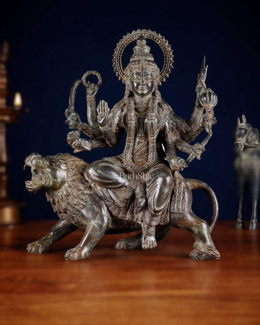 Indonesian Bronze Goddess Durga Sculpture 13.5" - Sama Homes Idol - Brass Sculpture