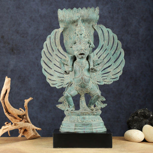 Indonesian Bronze Lord Vishnu Riding on Garuda Sculpture | Lost Wax | 21" Height | - Sama Homes Idol - Brass Sculpture