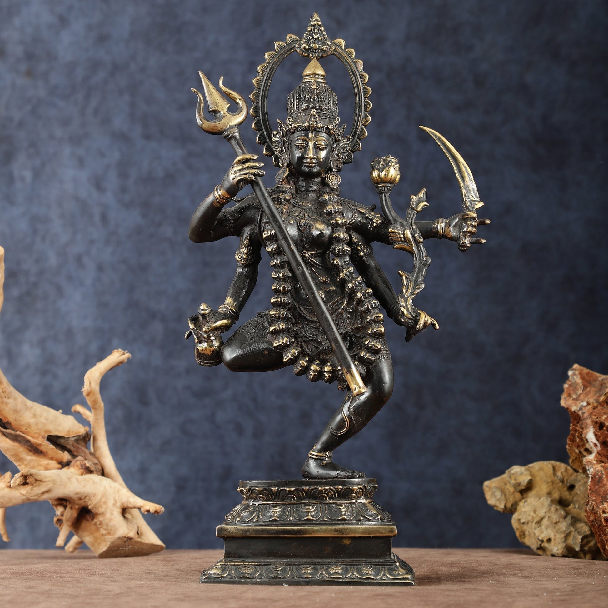 Indonesian Bronze Rare Dancing Mahakali Ma Statue | Height: 16.5 inch black edition - Sama Homes Idol - Brass Sculpture - Eco-friendly - Sama Homes