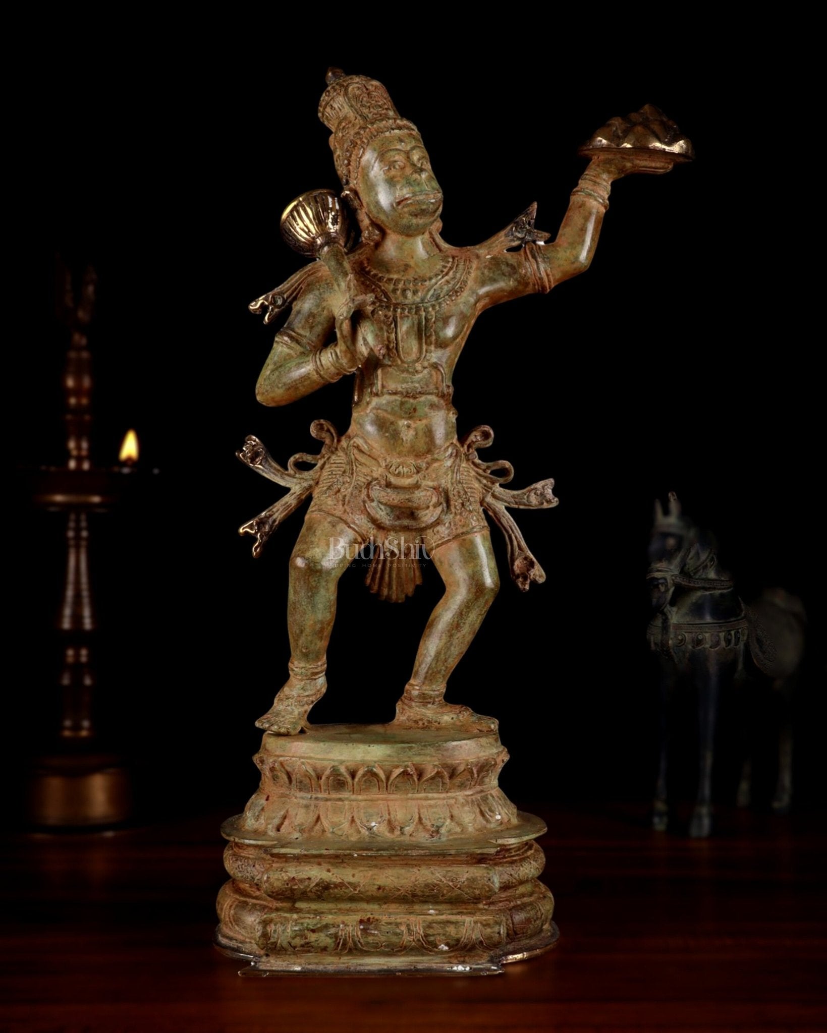 Indonesian Bronze Sanjeevani Hanuman Sculpture – 18" - Sama Homes Idol - Brass Sculpture - Eco-friendly - Sama Homes