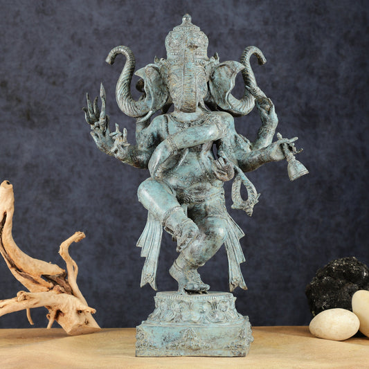 Indonesian Bronze Three-Headed Dancing Ganesha Statue with Eight Arms | 20" - Sama Homes Idol - Brass Sculpture