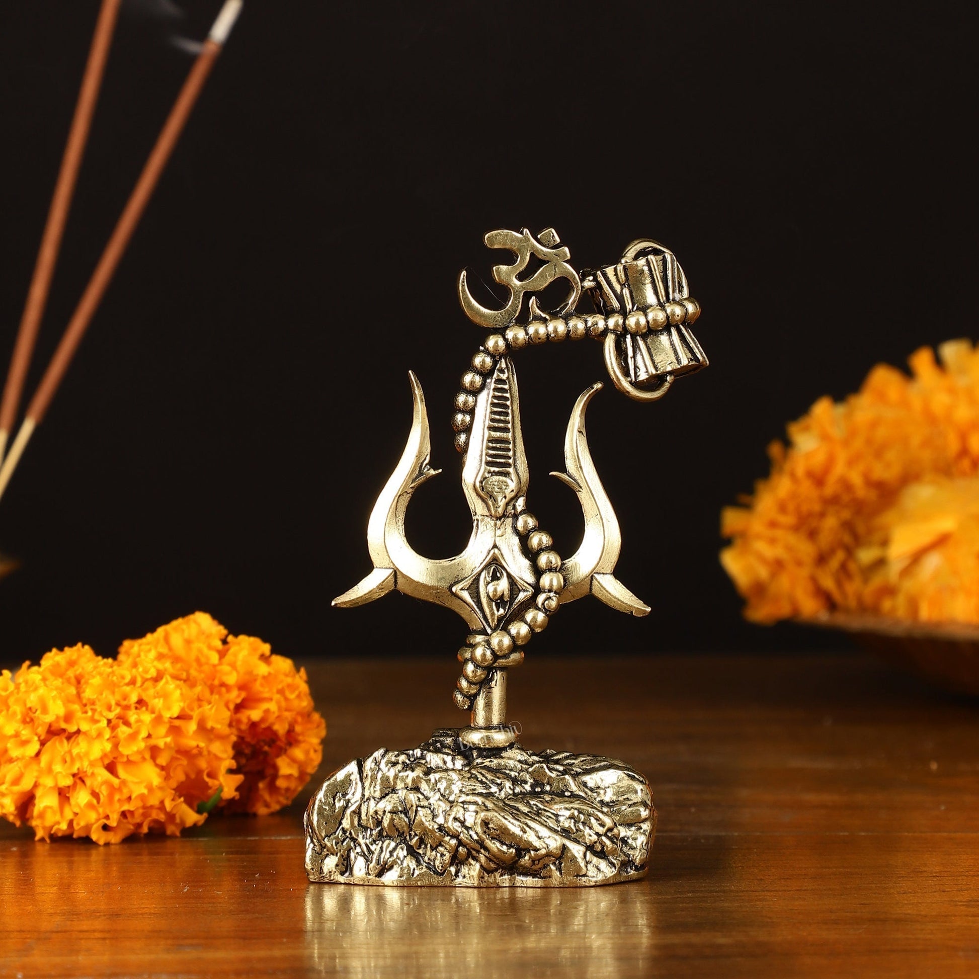 Intricate Brass Lord Shiva Symbol for Car Dashboard or Gifting - 2.5" - Sama Homes Idol - Brass Sculpture - Eco-friendly - Sama Homes