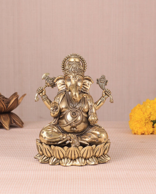 Intricate Ganesha Superfine Brass Idol with Clear Detailing 6' - Sama Homes Idol - Brass Sculpture