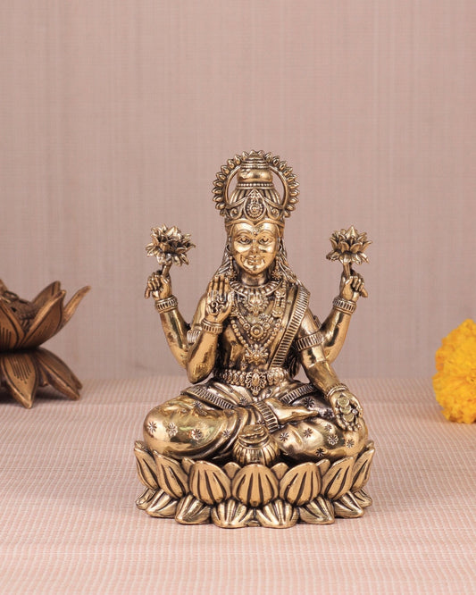 Intricate Lakshmi Superfine Brass Idol with Clear Detailing - Sama Homes Idol - Brass Sculpture