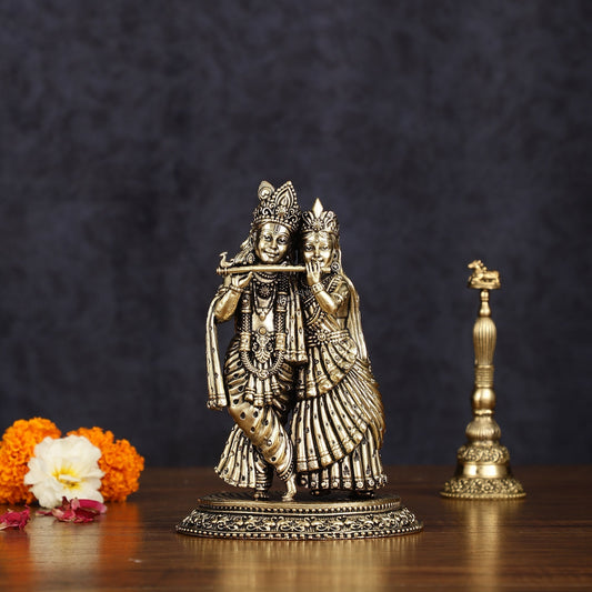 Intricate Lightweight Brass Radha Krishna Idol - 6" - Sama Homes Idol - Brass Sculpture