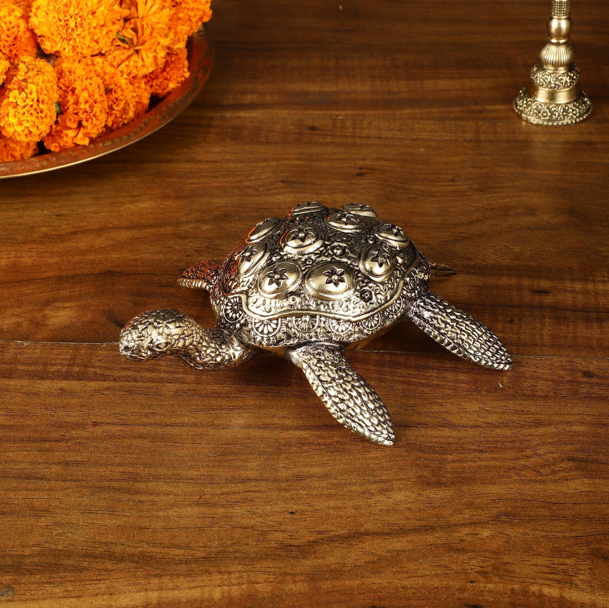 Intricate Superfine Brass Vastu Tortoise Showpiece - Sama Homes Idol - Brass Sculpture - Eco-friendly - Sama Homes