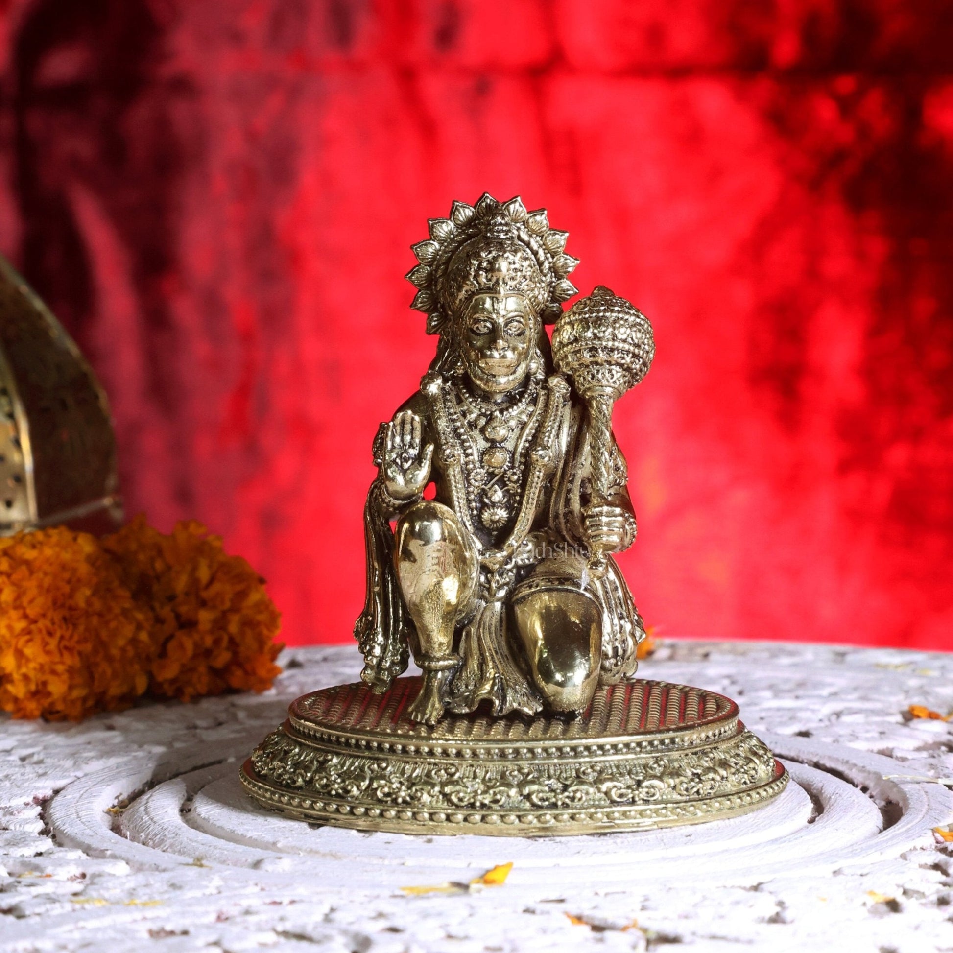 Intricately Carved Pure Brass Hanuman Ji Statue - 3 Inch Superfine - Sama Homes Idol - Brass Sculpture - Eco-friendly - Sama Homes