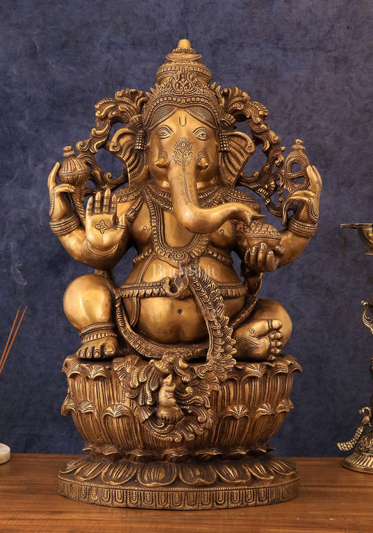 Large Ganesha Brass Statue - 26 Inch - Sama Homes Idol - Brass Sculpture