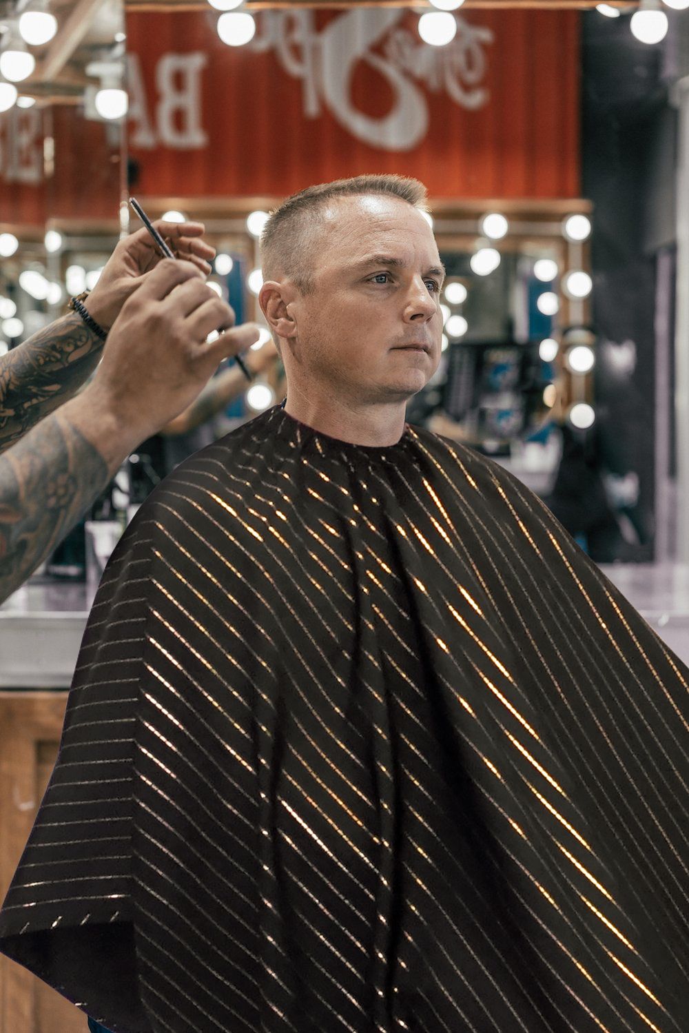 Barber Strong The Barber Cape - Black w/ Gold Pinstripes by Barber Strong - Sustainable Living