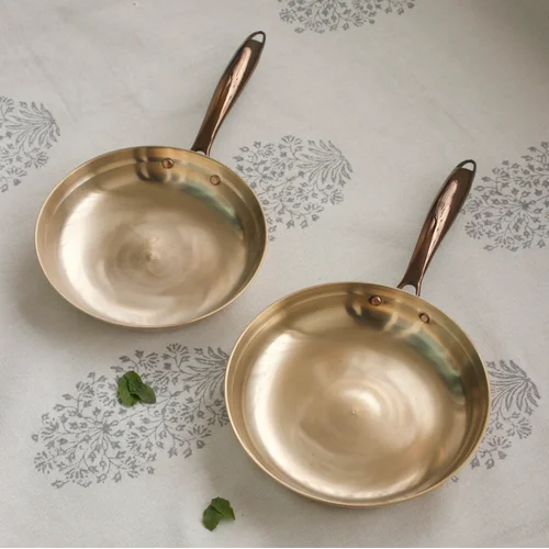 Ayurvedic bronze skillet with golden finish by Sama Homes - Image 3