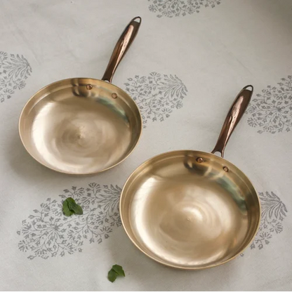 Ayurvedic bronze skillet with golden finish by Sama Homes