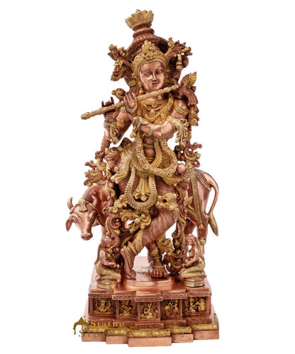 Brass Large Krishna Statue With Cow For Home Office Garden Decor 28 Inch by vendor-unknown - Hindu Gods (View 3)