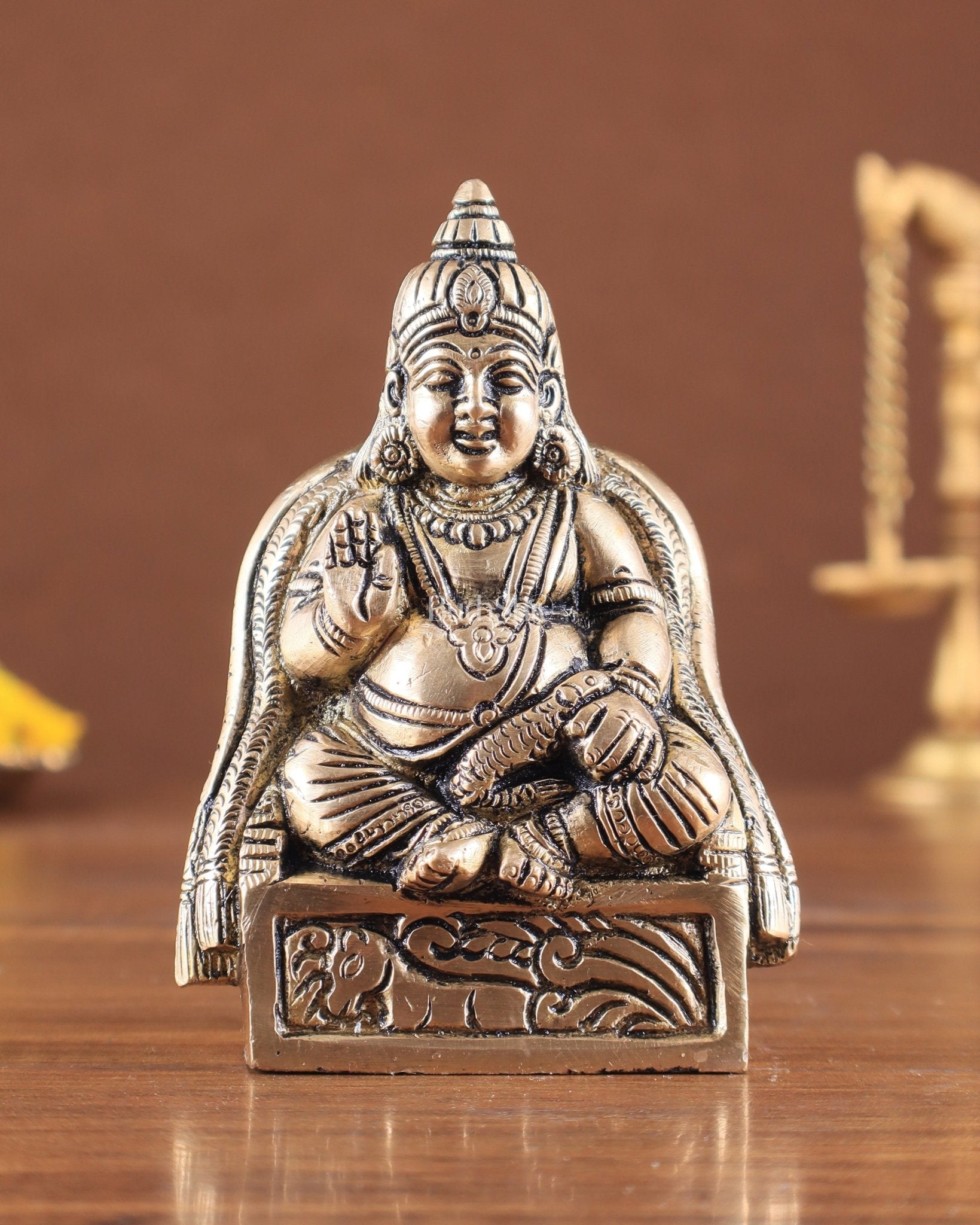 Kubera Brass Idol, 4.5" Height, Handcrafted - Sama Homes Idol - Brass Sculpture - Eco-friendly - Sama Homes