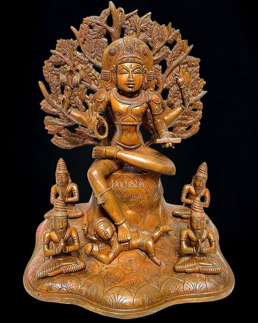 Large 18-Inch Pure Brass Dakshinamurthy Statue with Bronze Finish - Sama Homes Idol - Brass Sculpture