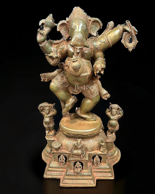 Large Brass Dancing Ganesha Statue - 40 Inch - Sama Homes Idol - Brass Sculpture