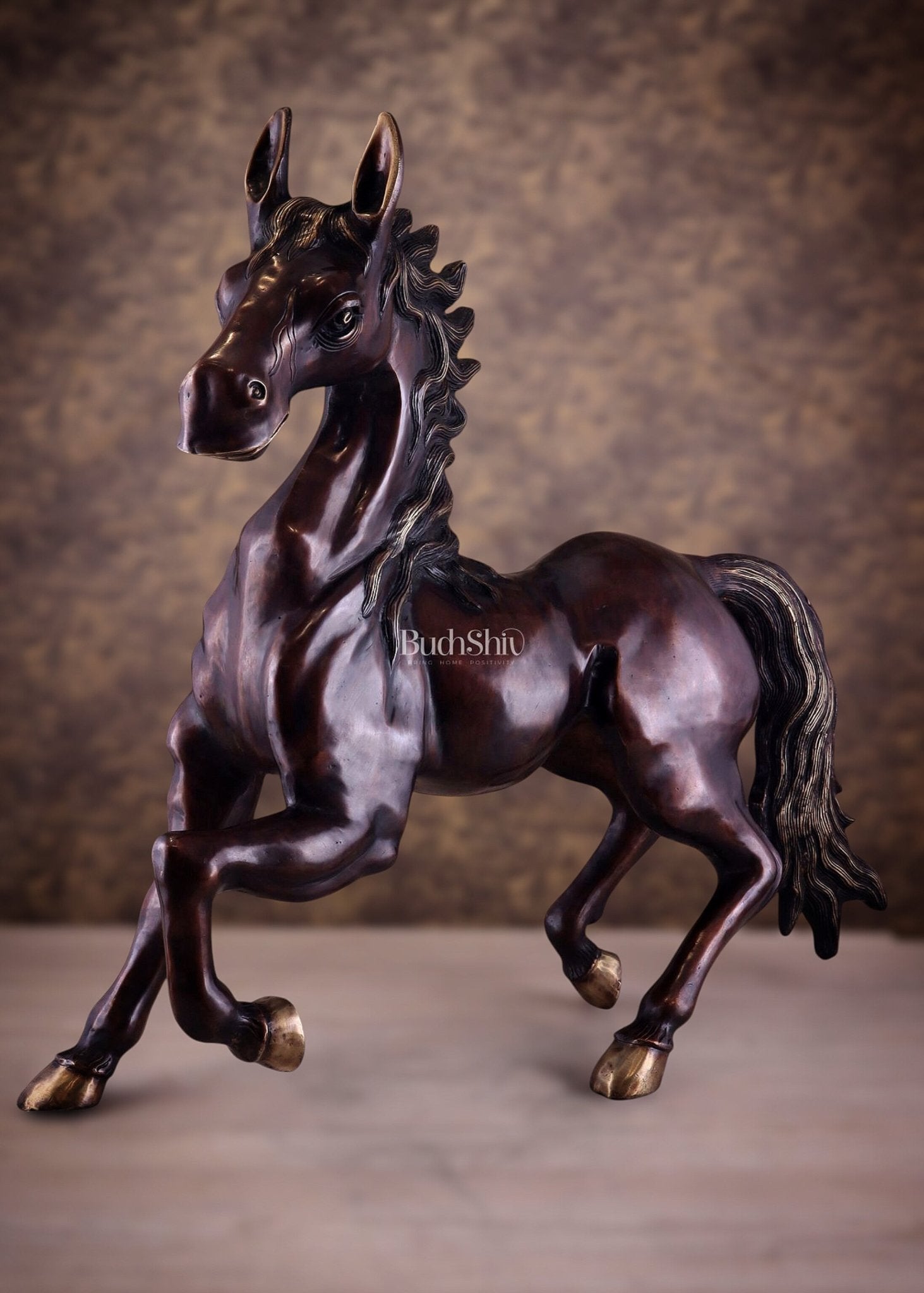 Large Brass Galloping Horse Showpiece Brown Tone Finish 30" - Eco-friendly - Sama Homes