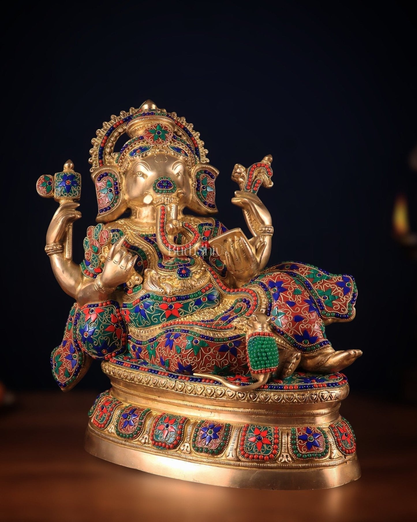 Large Brass Ganesha Resting Statue – 17" - Sama Homes Idol - Brass Sculpture