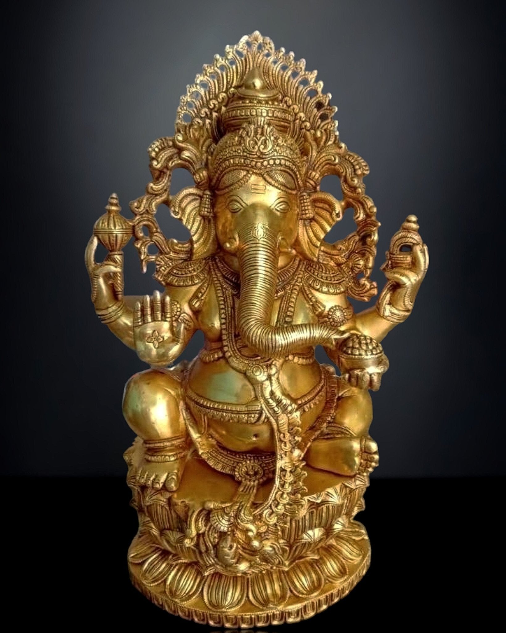 Large Brass Ganesha statue 26 inch - Sama Homes Idol - Brass Sculpture - Eco-friendly - Sama Homes