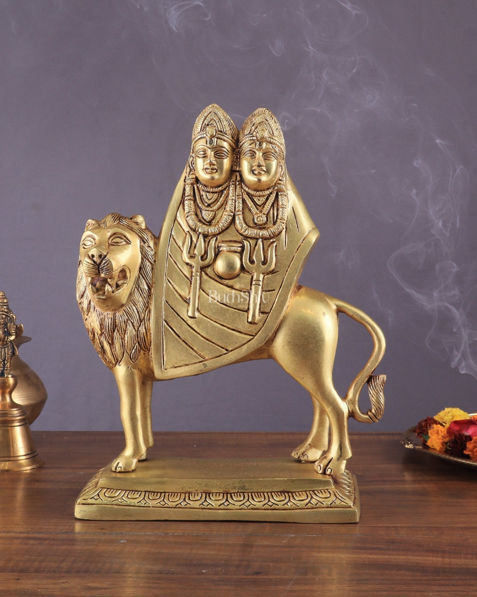 Large Brass Kaila Devi Chamunda Mata Idol – 12.5" | Divine Handcrafted Sculpture - Sama Homes Idol - Brass Sculpture - Eco-friendly - Sama Homes