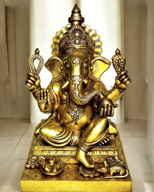 Large Brass Lord Ganesha Idol - 26.5" Handcrafted Superfine Statue - Sama Homes Idol - Brass Sculpture