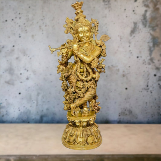 Sama Homes-brass handcrafted large size krishna statue 48