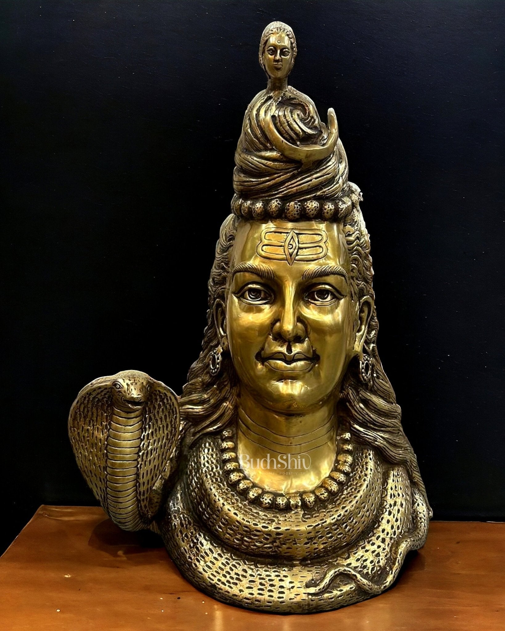 Large Brass Lord Shiva Head Bust - 27 inch - Sama Homes Idol - Brass Sculpture - Eco-friendly - Sama Homes