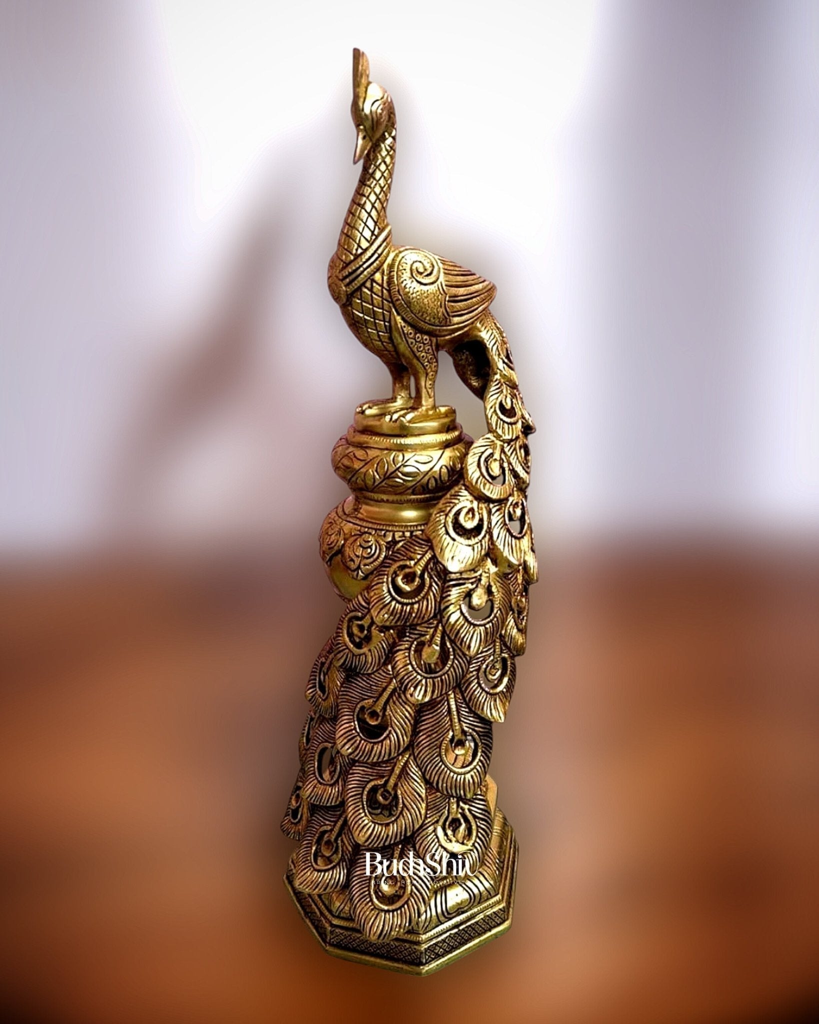 Large Brass Peacock Showpiece 20" - Eco-friendly - Sama Homes