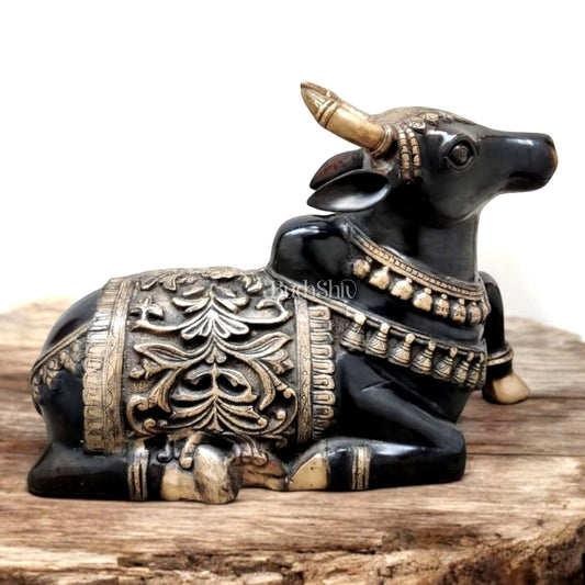 Large Brass Superfine Nandi Sculpture - 21" Black tone - Sama Homes Idol - Brass Sculpture