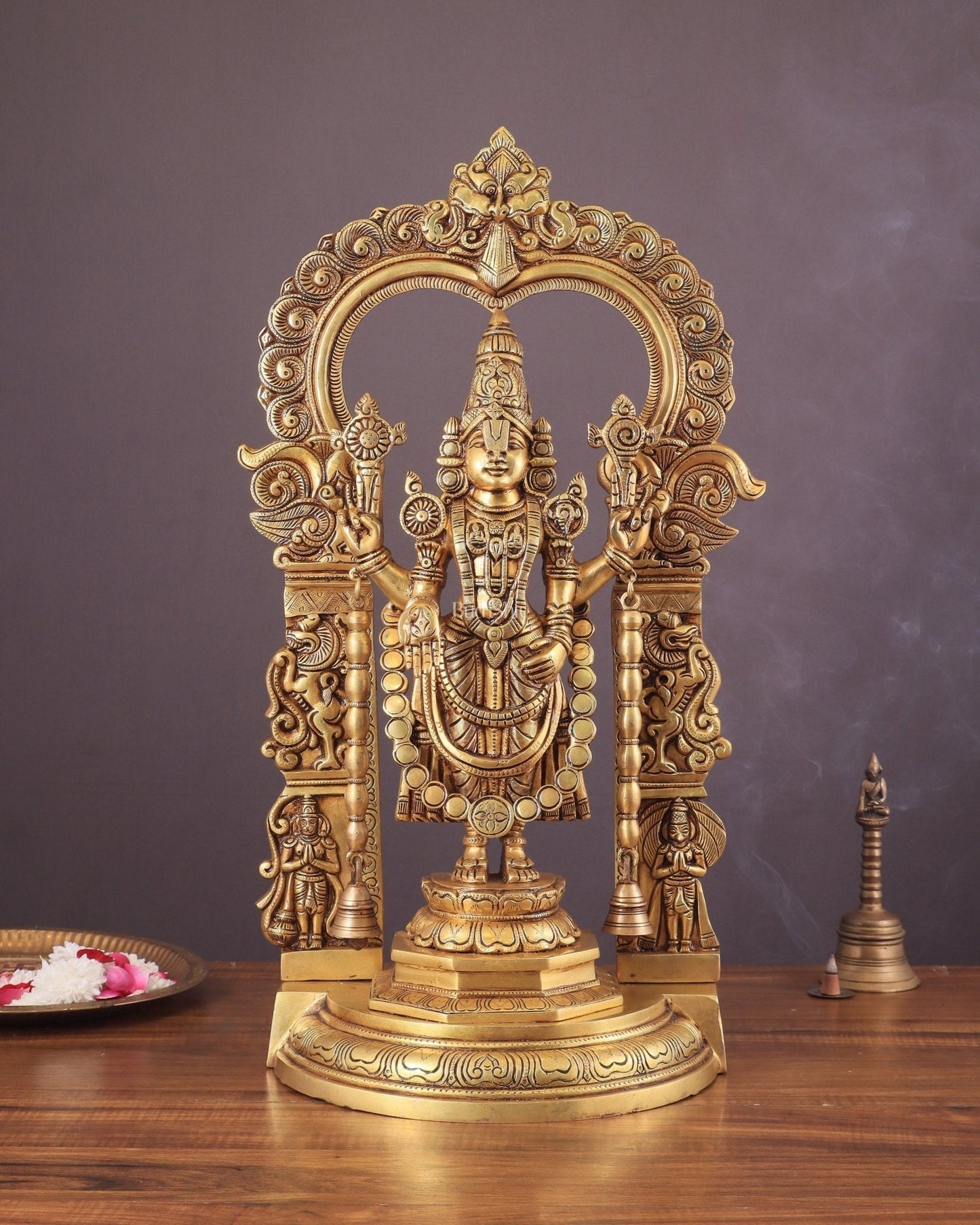 Large Brass Tirupati Balaji Statue with Hanuman and Garuda – 22 Inch - Sama Homes Idol - Brass Sculpture