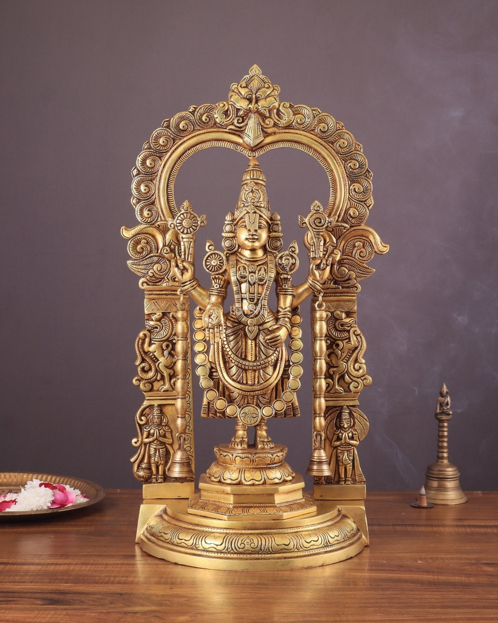 Large Brass Tirupati Balaji Statue with Hanuman and Garuda – 22 Inch - Sama Homes Idol - Brass Sculpture - Eco-friendly - Sama Homes
